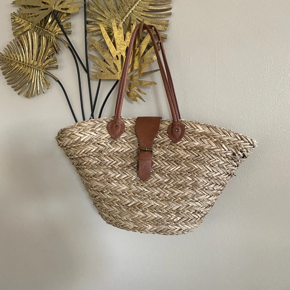 Elegant Tan Woven Tote with Brown Accents
